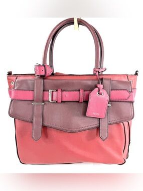 REED Modern American Red Pink Colorblock Faux Leather Satchel Shoulder Bag